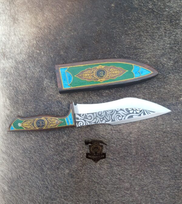Unique Handmade 440C steel Etching blade high polished mirror Bowie knife with wooden scabbard engraving. - Image 3