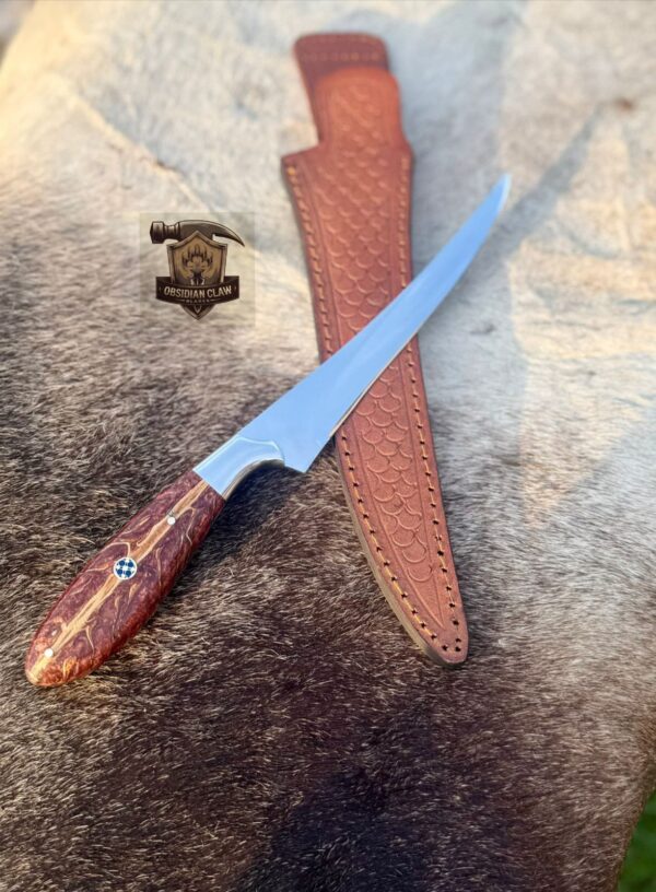 Lots of "3" Unique new item Custome Handmade 440C steel high polished mirror Fishing Fillet knife set with leather sheath. - Image 4