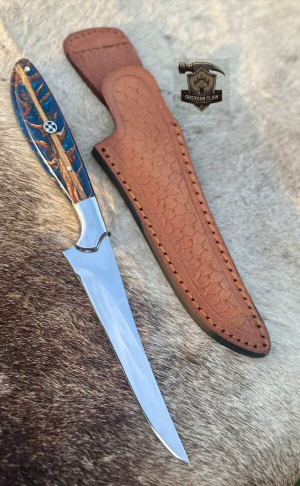 Lots of "3" Unique new item Custome Handmade 440C steel high polished mirror Fishing Fillet knife set with leather sheath. - Image 2