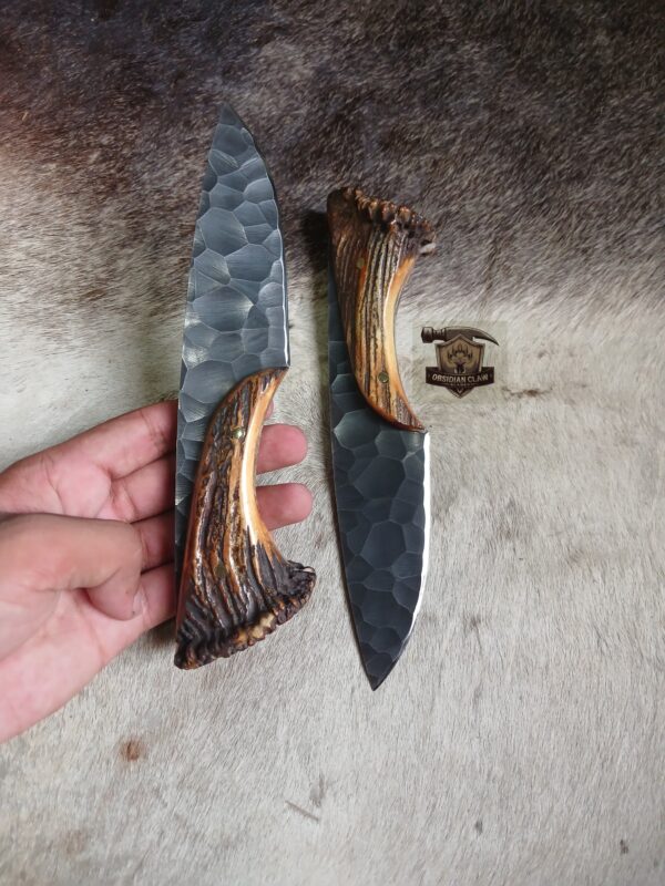 Lots of "2" Custome Handmade High carbon steel acid wash blade with leather sheath.