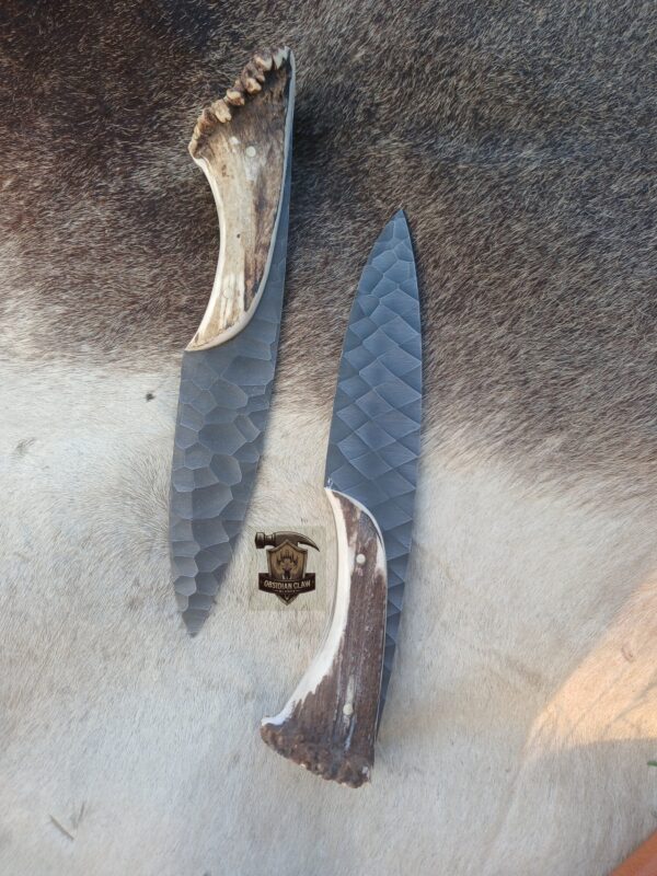 Lots of "2" Custome Handmade high carbon steel acid wash blade with leather sheath.