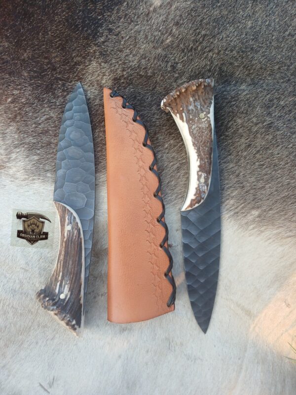 Lots of "2" Custome Handmade high carbon steel acid wash blade with leather sheath. - Image 5