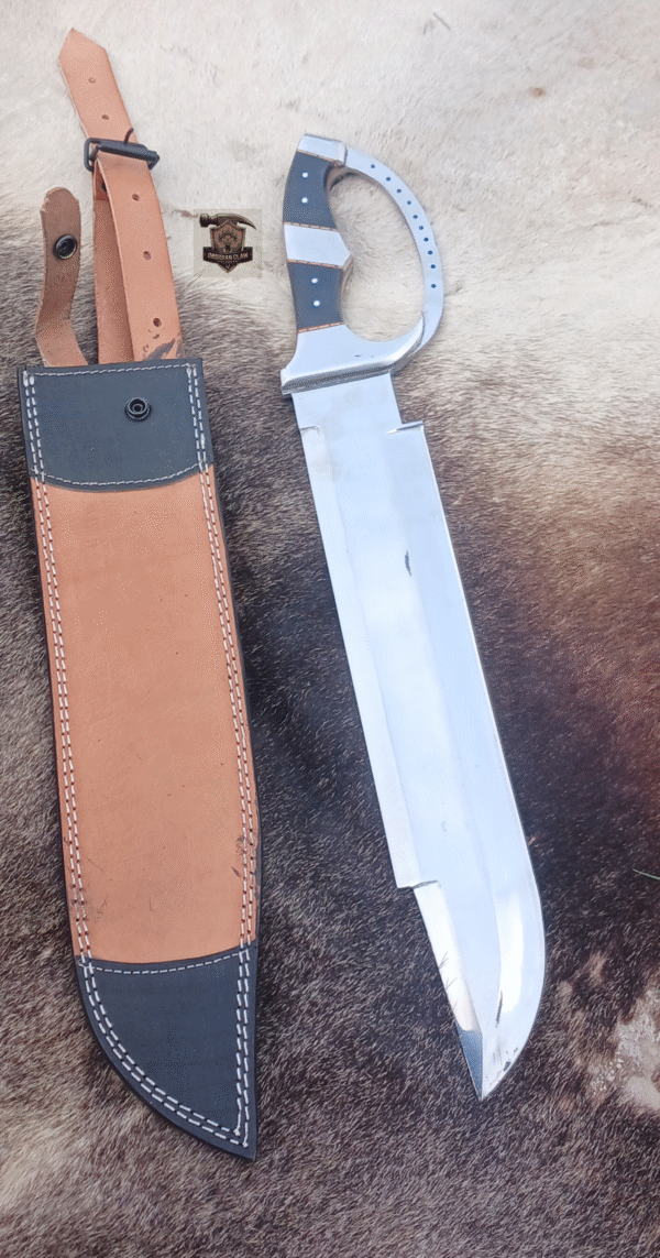 Custome Handmade J2 steel high palash mirror Bowie knife with leather sheath. - Image 4