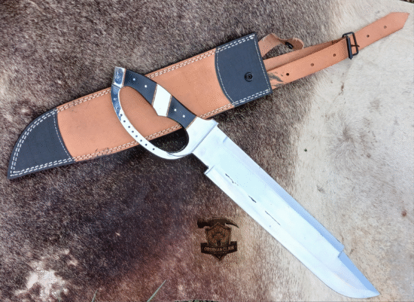 Custome Handmade J2 steel high palash mirror Bowie knife with leather sheath. - Image 5