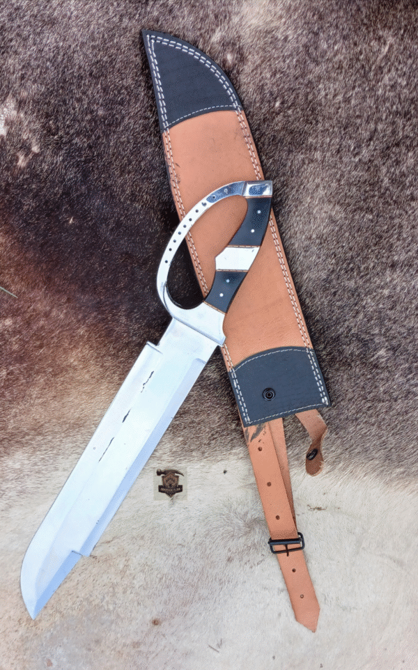 Custome Handmade J2 steel high palash mirror Bowie knife with leather sheath. - Image 3