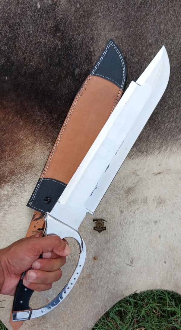 Custome Handmade J2 steel high palash mirror Bowie knife with leather sheath. - Image 2