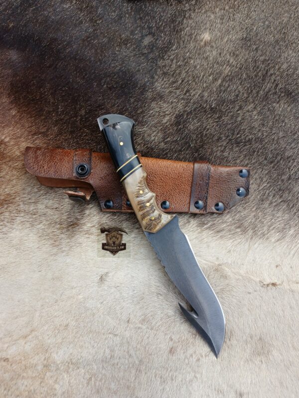 Custome Handmade 1095 steel blade acid wash Gut hook knife with leather sheath. - Image 2
