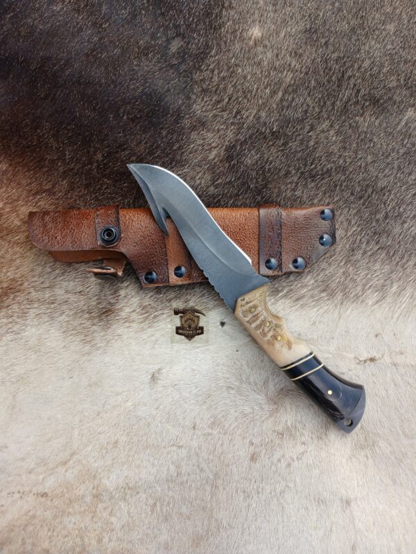 Custome Handmade 1095 steel blade acid wash Gut hook knife with leather sheath. - Image 3