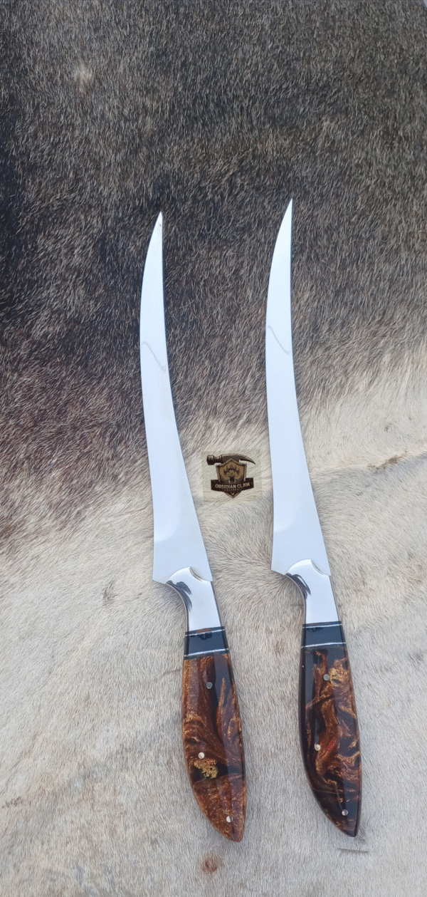 Lots of "2" Custome Handmade J2 steel high palash mirror Fishing Fillet knife with leather sheath. - Image 3