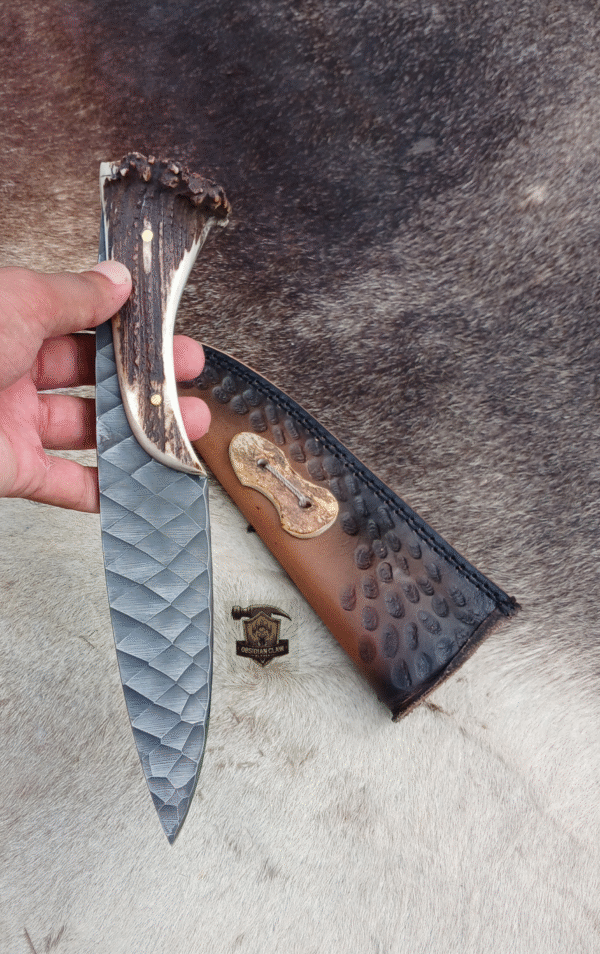Custome Handmade 1095 steel acid wash blade Skinner knife with leather sheath.