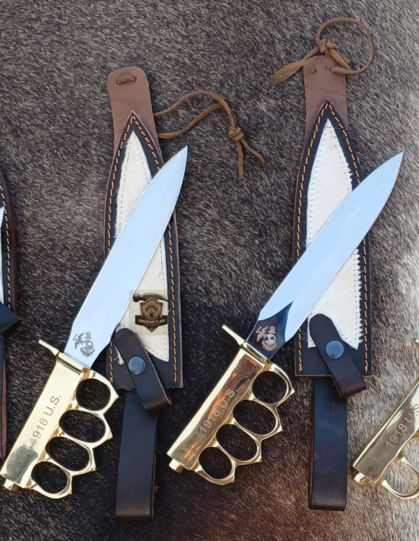Lots of "6"  "1918 U.S Brass knuckle Trench knife Handmade combat Bowie knife with leather sheath". - Image 4