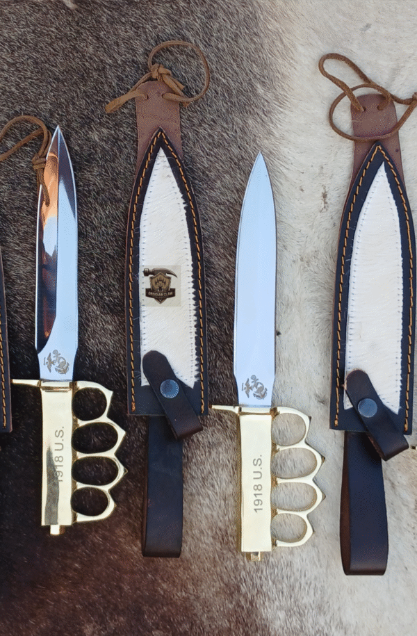 Lots of "6"  "1918 U.S Brass knuckle Trench knife Handmade combat Bowie knife with leather sheath". - Image 3