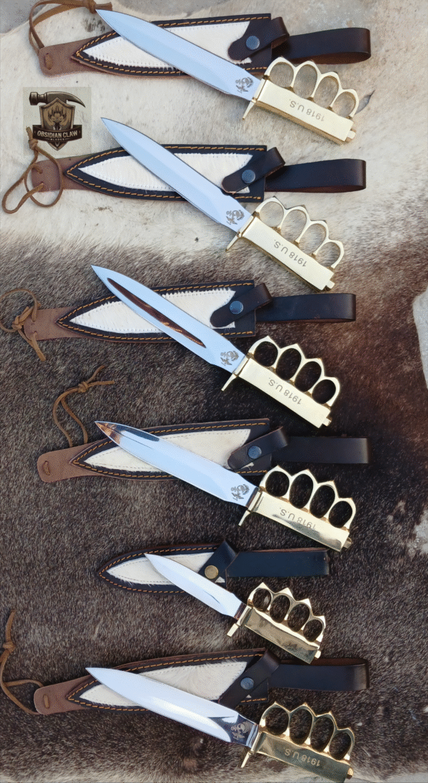 Lots of "6"  "1918 U.S Brass knuckle Trench knife Handmade combat Bowie knife with leather sheath".