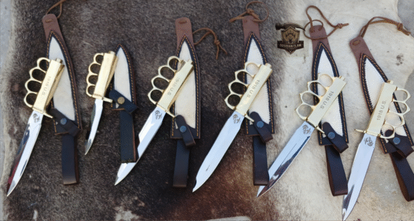 Lots of "6"  "1918 U.S Brass knuckle Trench knife Handmade combat Bowie knife with leather sheath". - Image 2