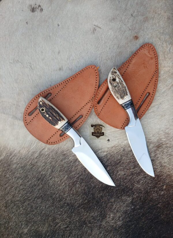 Lots of "2" Custome Handmade J2 steel high palash mirror Skinner knife with leather sheath.