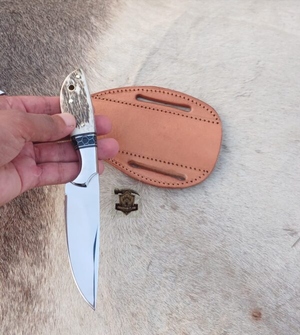 Lots of "2" Custome Handmade J2 steel high palash mirror Skinner knife with leather sheath. - Image 2