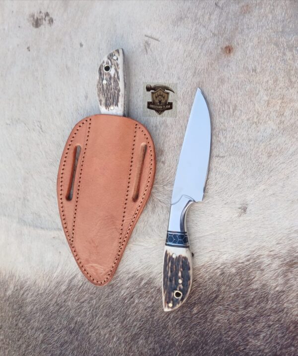 Lots of "2" Custome Handmade J2 steel high palash mirror Skinner knife with leather sheath. - Image 4