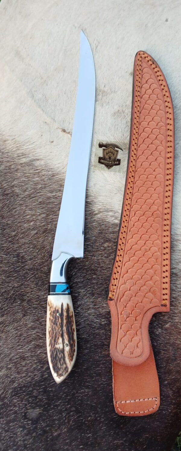 Custome Handmade 440C steel blade high palash mirror Fishing Fillet knife with leather sheath. - Image 3