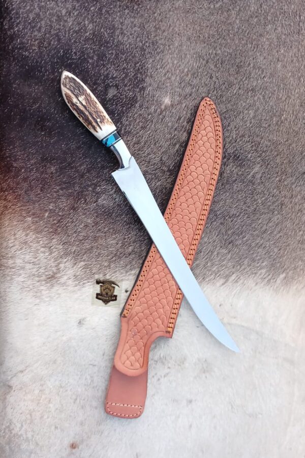 Custome Handmade 440C steel blade high palash mirror Fishing Fillet knife with leather sheath. - Image 4