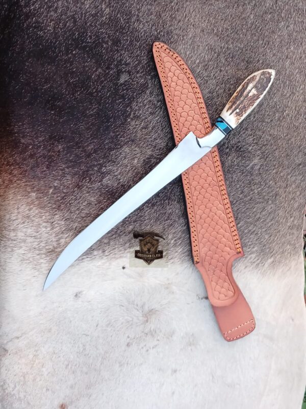 Custome Handmade 440C steel blade high palash mirror Fishing Fillet knife with leather sheath. - Image 5