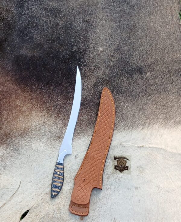440C steel blade high palash mirror Fishing Fillet knife with genuine leather sheath. - Image 2