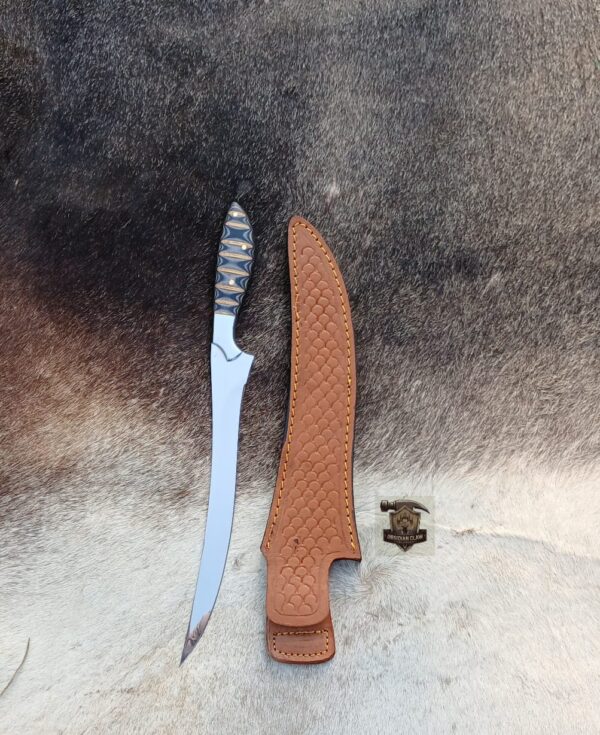 440C steel blade high palash mirror Fishing Fillet knife with genuine leather sheath.