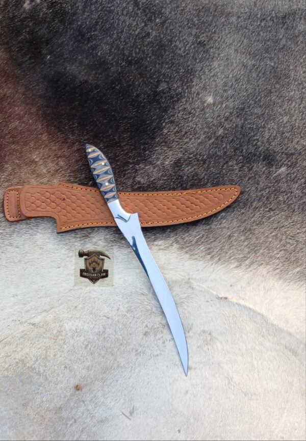 440C steel blade high palash mirror Fishing Fillet knife with genuine leather sheath. - Image 4