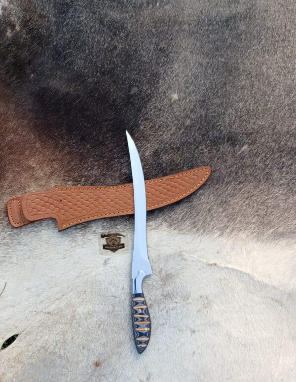 440C steel blade high palash mirror Fishing Fillet knife with genuine leather sheath. - Image 3