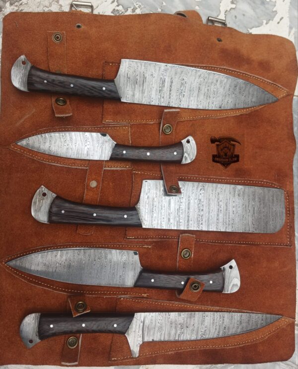 Hsndmade 5 PCS Damascus steel kitchen knife set with genuine leather kit. - Image 2