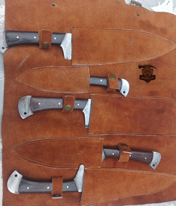 Hsndmade 5 PCS Damascus steel kitchen knife set with genuine leather kit. - Image 3