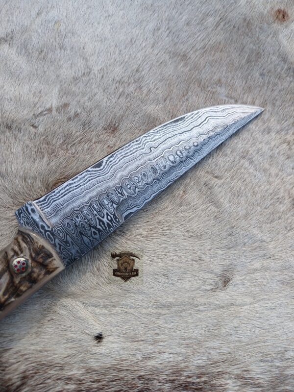 Custom Handmade Damascus steel Skinner knife with leather sheath. - Image 3