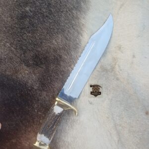 J2 Steel blade high palash mirror Bowie knife with leather sheath.