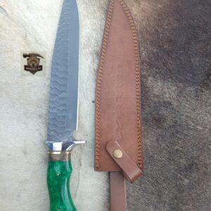 Handmade Forged Bowie knife with leather sheath.
