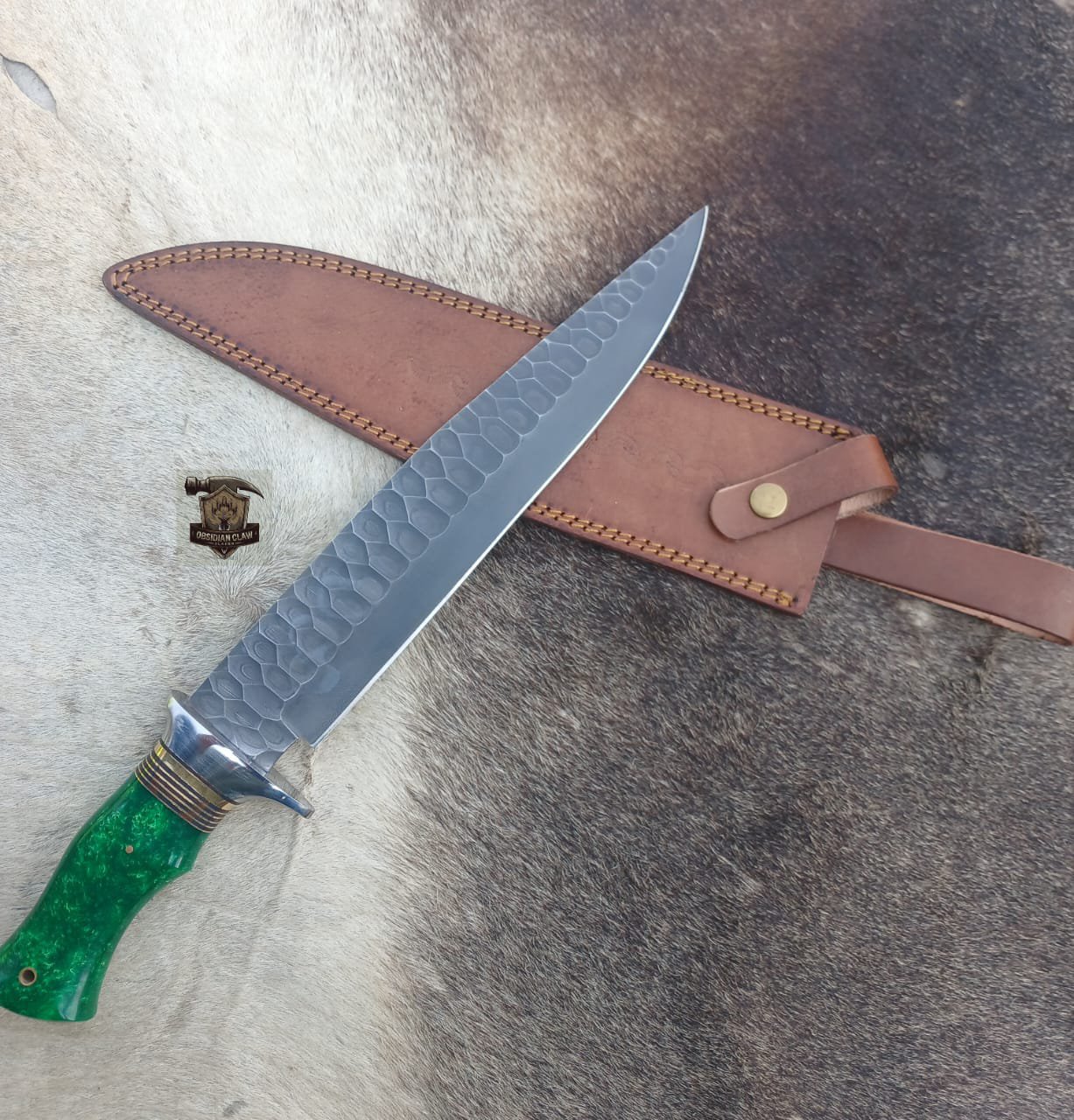 Handmade Forged Bowie knife with leather sheath. - Image 3