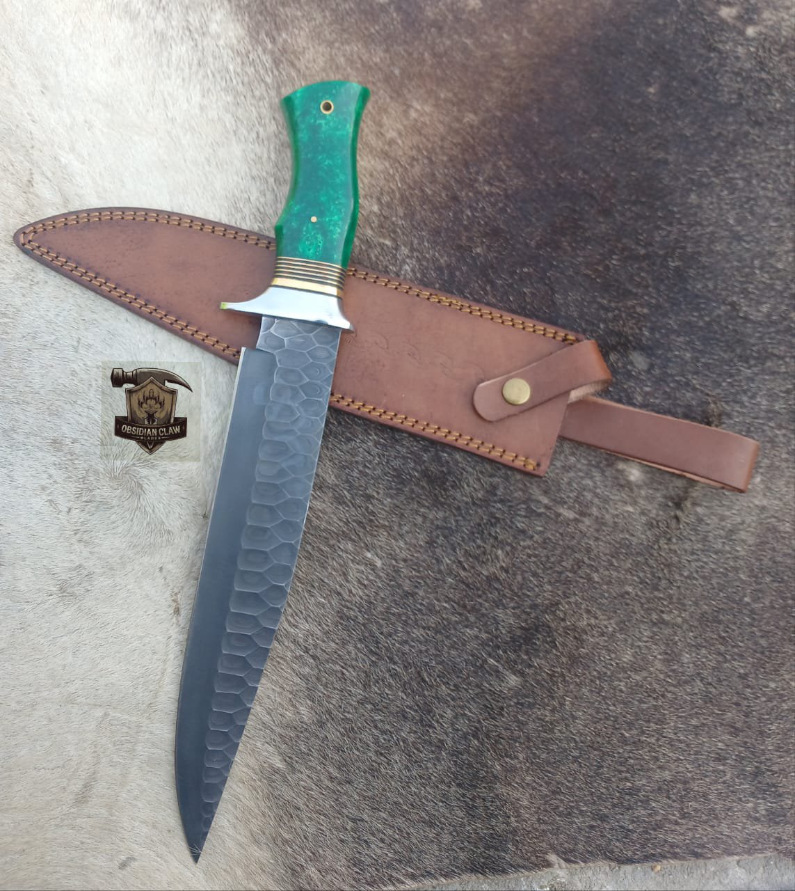 Handmade Forged Bowie knife with leather sheath. - Image 4