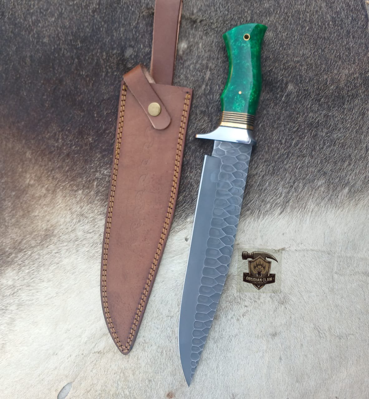 Handmade Forged Bowie knife with leather sheath. - Image 2