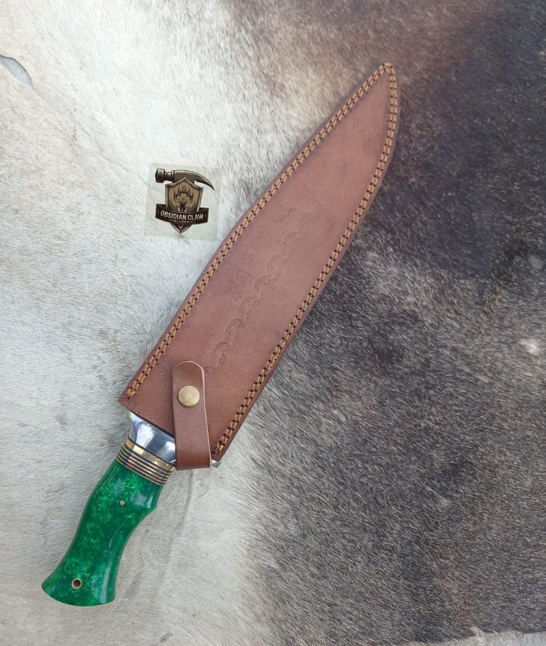 Handmade Forged Bowie knife with leather sheath. - Image 5