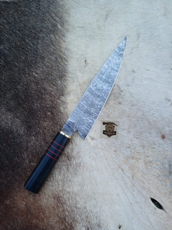 Damascus steel chef knife with leather sheath. - Image 2