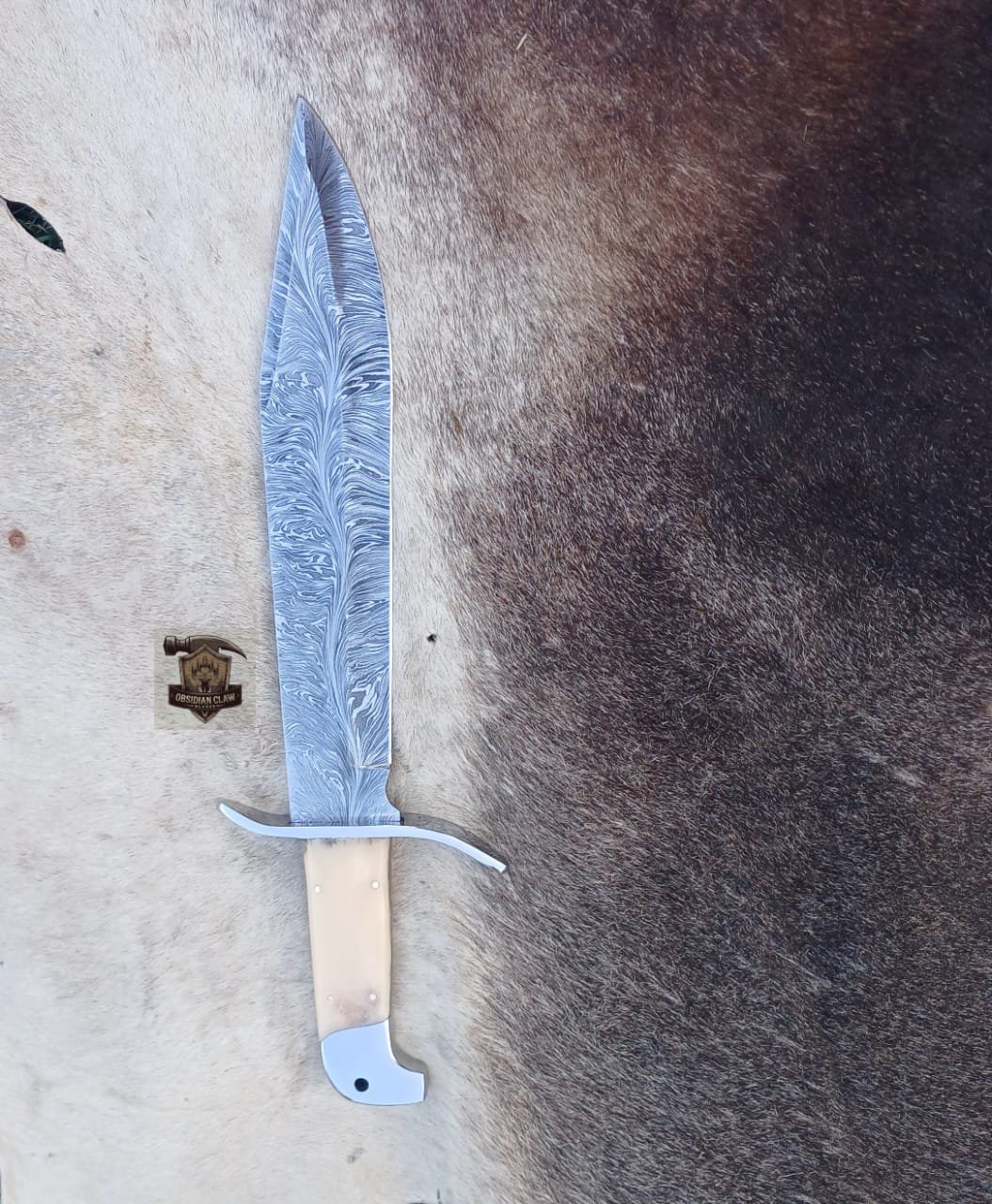 Lots of "2" Unique New blade pattern Damascus steel snake Bowie knife with leather sheath. - Image 3