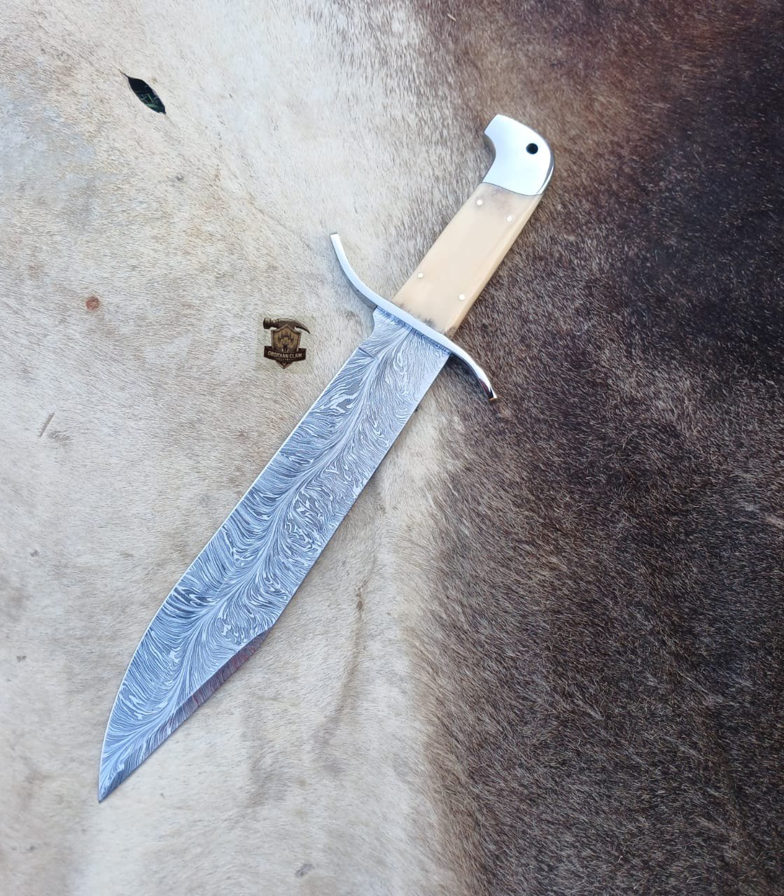 Lots of "2" Unique New blade pattern Damascus steel snake Bowie knife with leather sheath. - Image 5