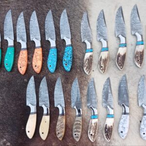 Lots of "18" Damascus Steel Skinner knife with leather sheath.