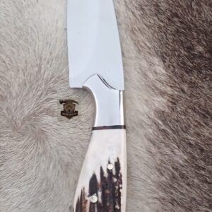 Handmade J2 steel blade Gut hook Skinner knife with leather sheath.