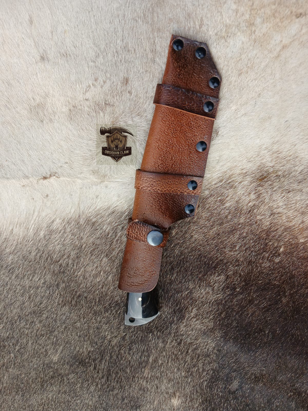 Custome Handmade 1095 steel blade acid wash gut hook knife with leather sheath. - Image 5