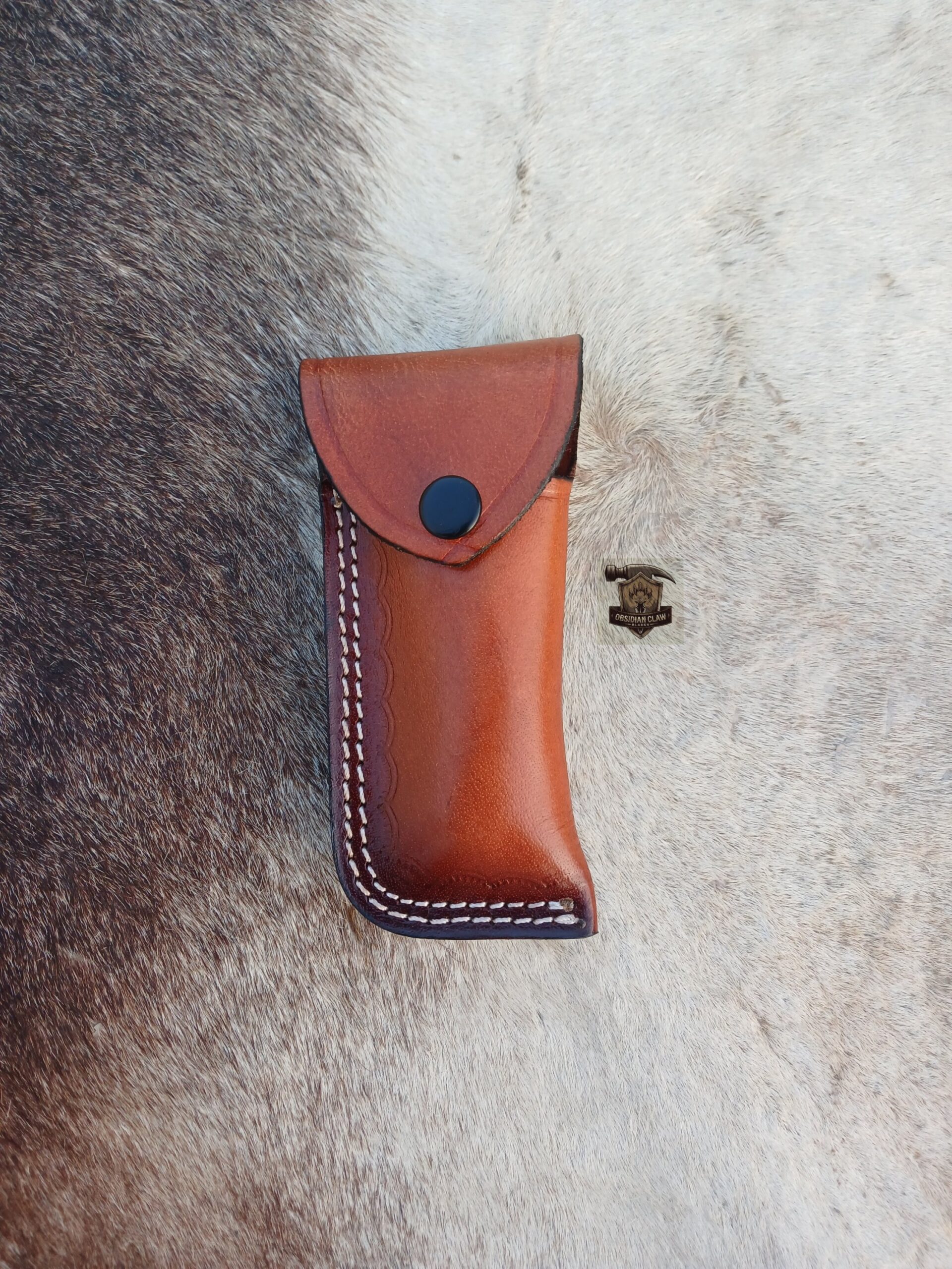 Handmade Damascus Folding Knife with Leather Sheath. - Image 7