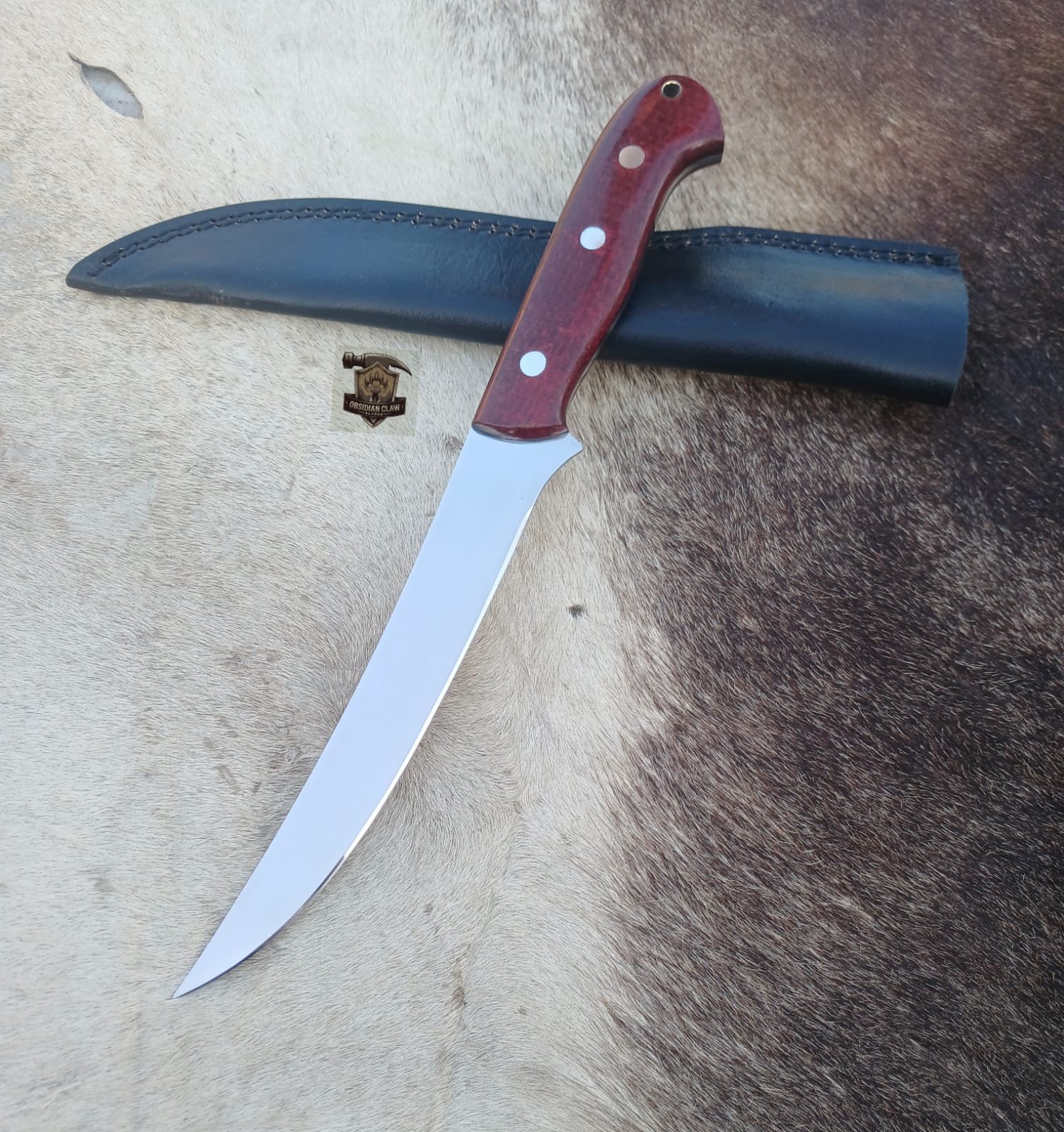 Premium Fillet knife with leather sheath.