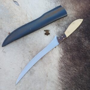 Fillet knife with leather sheath.