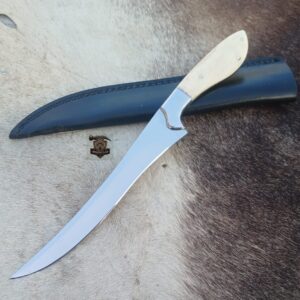 Fishing Fillet knife with leather sheath.