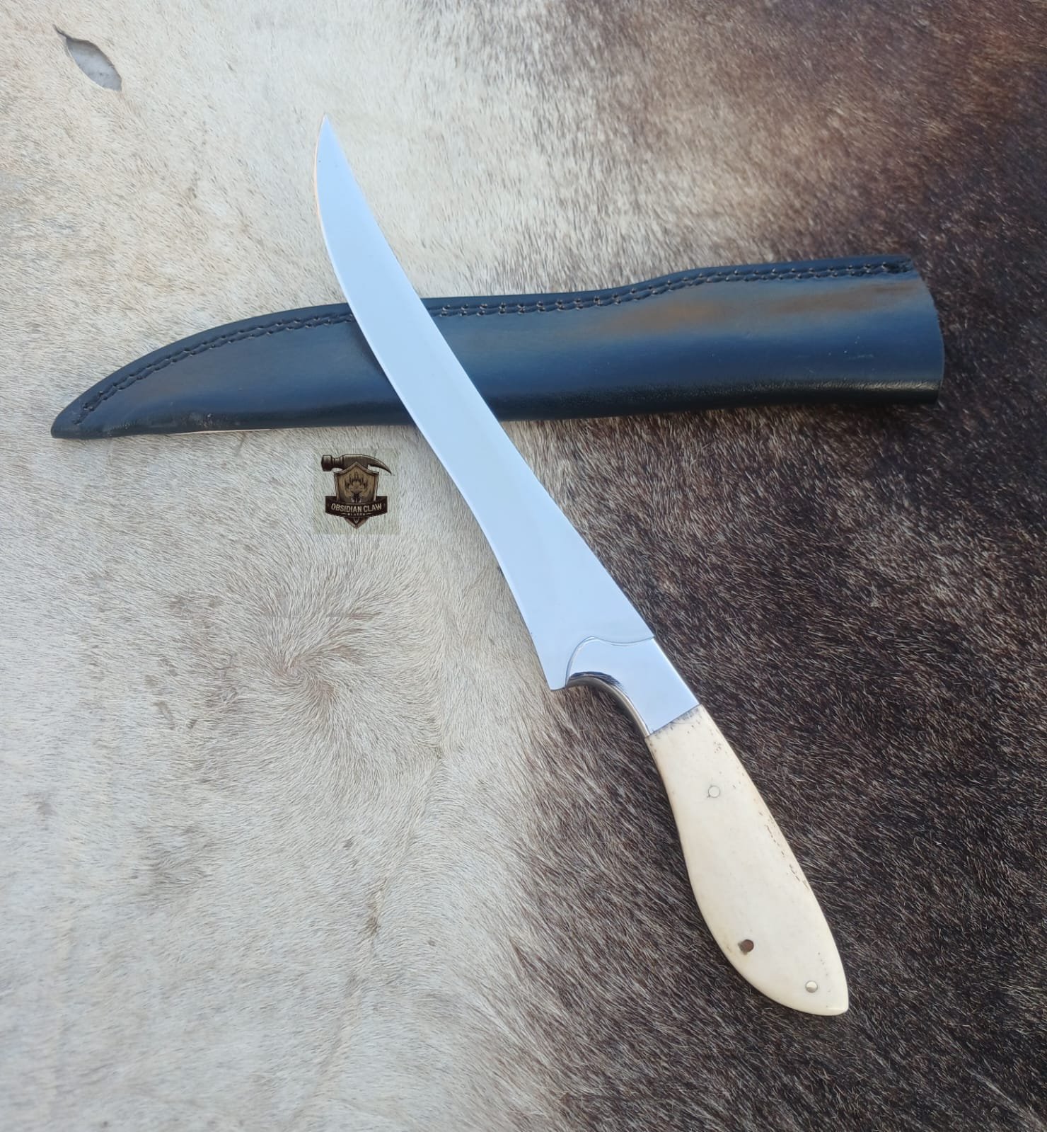 Fishing Fillet knife with leather sheath. - Image 2