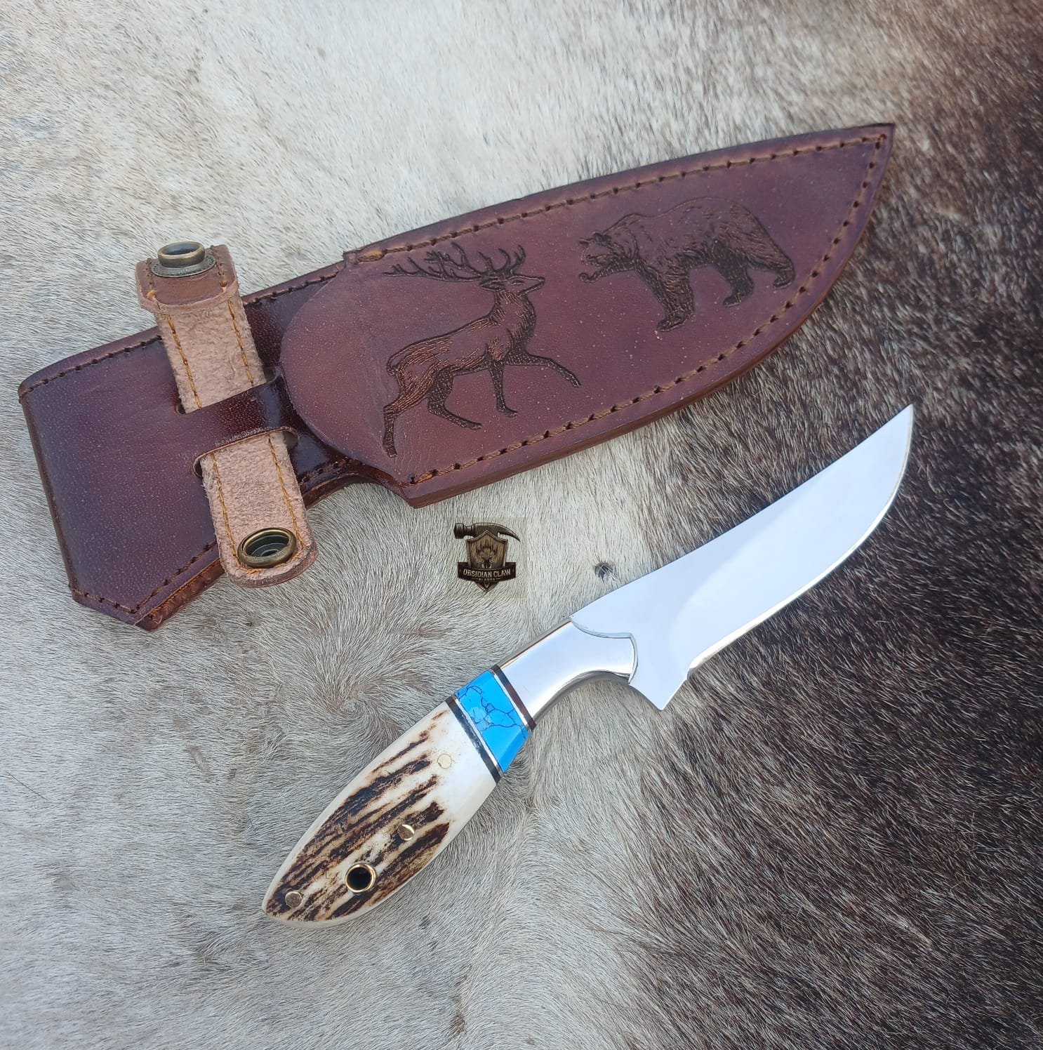 Skinner knife with leather sheath. - Image 2