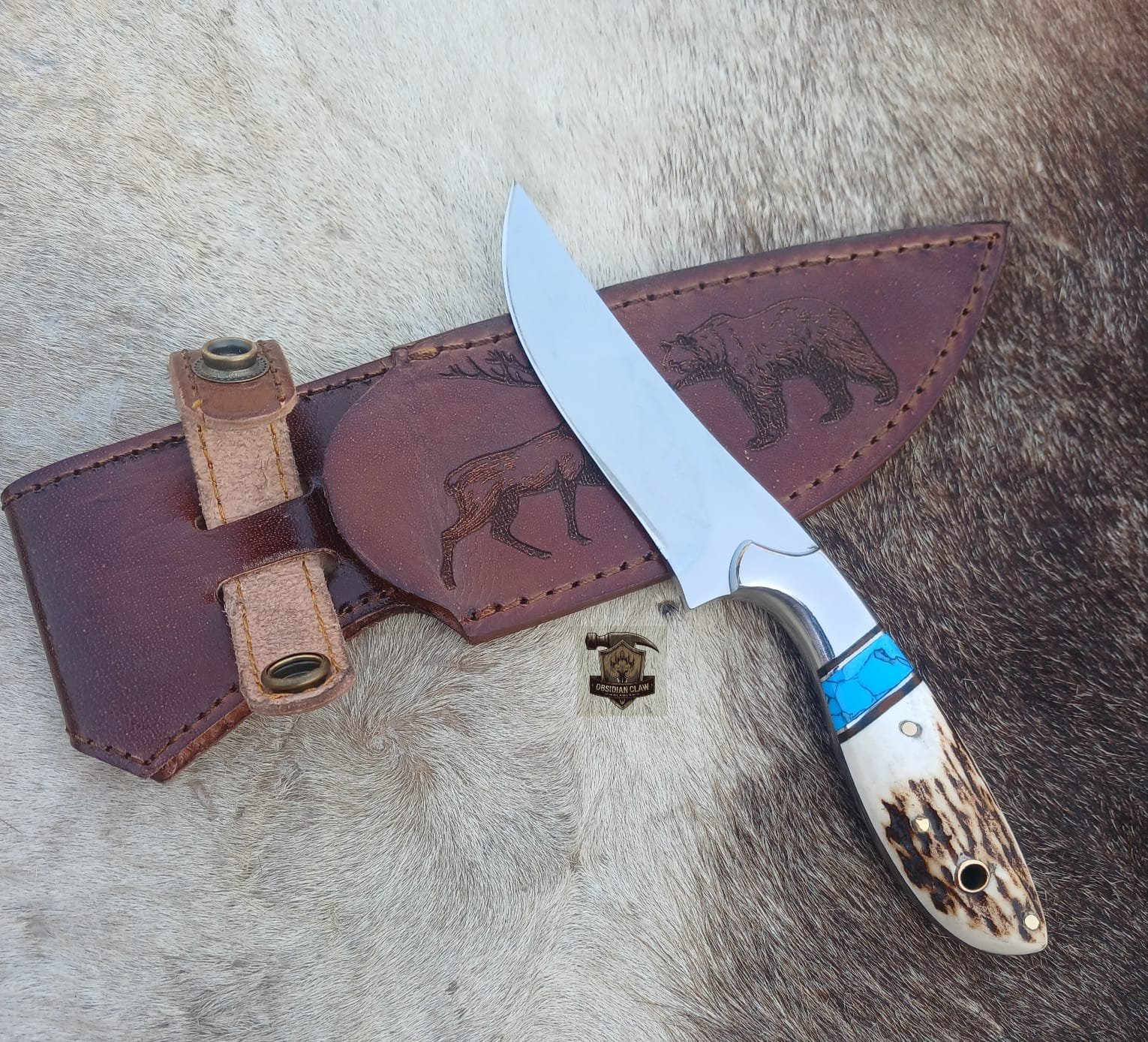 Skinner knife with leather sheath. - Image 4